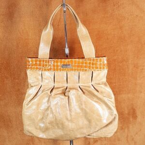 ELENA GIRARDI Womens Handbag Tan Leather Croc Embossed Shoulder Bag ITALY